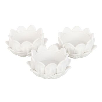 Set Of Three White Lotus Flower Tealight Holders, 2 of 2