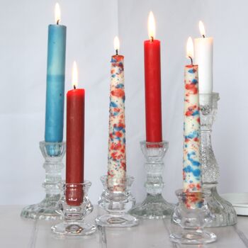 Handmade Coronation Dinner Candles, Red/Blue 'Confetti', 9 of 9