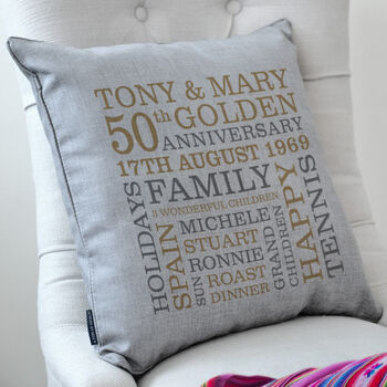 Personalised Golden Anniversary Typographic Cushion, 3 of 6