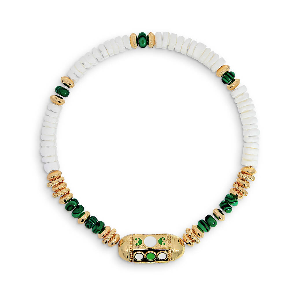 Natural Stone And Shell Beaded Bracelet