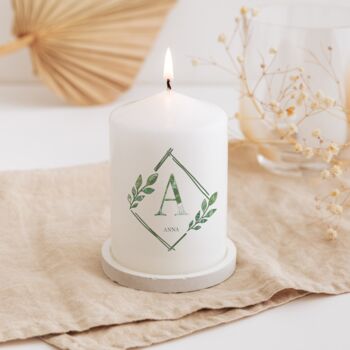 Personalised Botanical Name And Initial Candle In Ivory Or White, 2 of 4