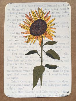 Sunflower On Vintage Book Paper Greeting Card, 3 of 3