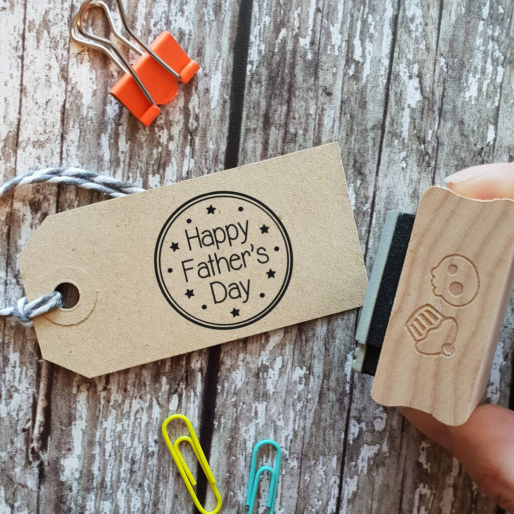 Happy Father's Day Round Star Rubber Stamp, 1 of 2