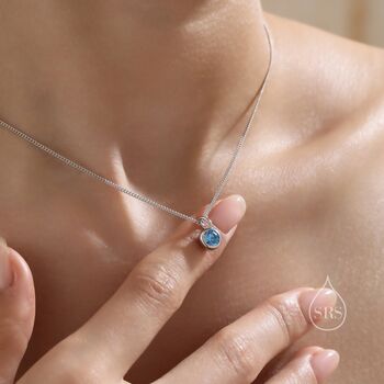 Sterling Silver Aquamarine Blue Cz Bubble Pendant Necklace, 5 of 12