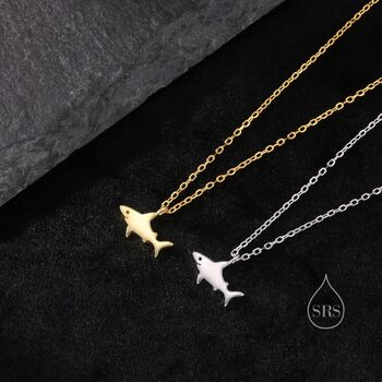 Tiny Shark Pendant Necklace In Sterling Silver, 2 of 11