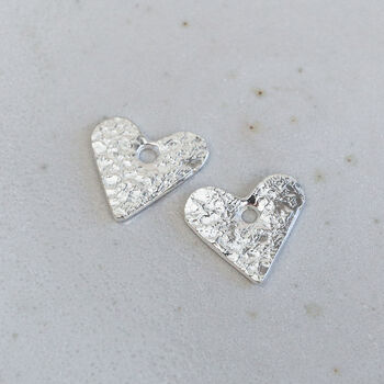 Sterling Silver Textured Heart Charm Hoops, 10 of 10