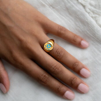 Blue Flower Gold Signet Open Ring Non Tarnish, 3 of 5