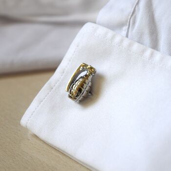 Grenade Cufflinks Silver Statement Gift For Men Bold And Cool Design, 2 of 6