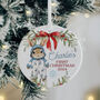 Personalised Baby's First Christmas Ceramic Bauble In Pink, Blue Or Red, thumbnail 1 of 7