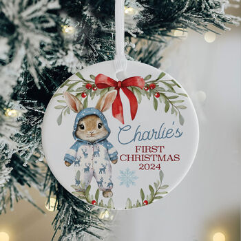 Personalised Baby's First Christmas Ceramic Bauble In Pink, Blue Or Red, 2 of 8