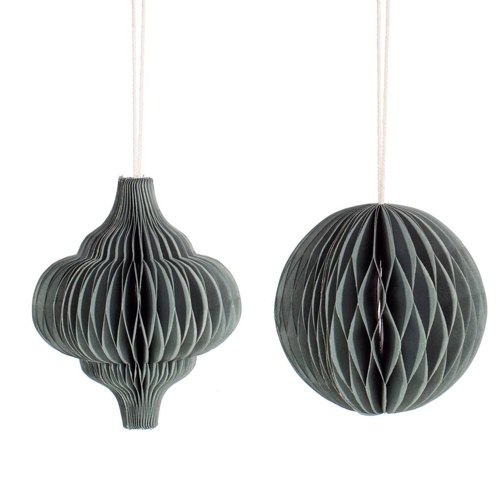 Set Of Two Grey Honeycomb Paper Baubles