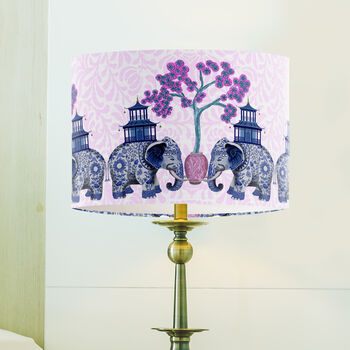Chinoiserie Elephants, Pink And Blue Lampshade, 2 of 9