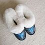 Peacock Blue Handmade Sheepskin Moccasin Slippers, thumbnail 7 of 7