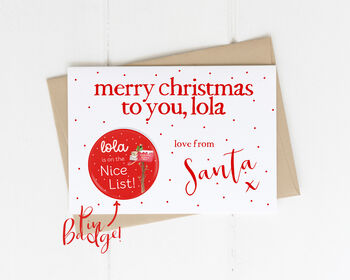 Personalised Nice List Christmas Badge With Card, 7 of 7