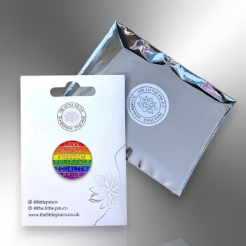 Love Respect Freedom Tolerance Equality Pride Enamel Lapel Pin Badge, Rainbow Lgbtqia+ Brooch, Gay Pride And Awareness Gift, 5 of 8
