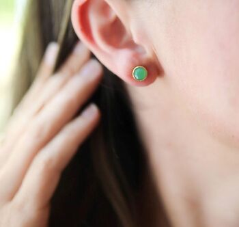 May Birthstone Chrysoprase Gold Studs, 2 of 4