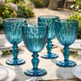 Set Of Four Linares Embossed Blue Wine Glass, thumbnail 1 of 6
