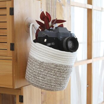 Hanging Cotton Rope Baskets Small Woven Storage Basket, 8 of 8