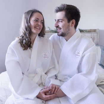 Personalised Embroidered Heart Couples Dressing Gown, 5 of 10