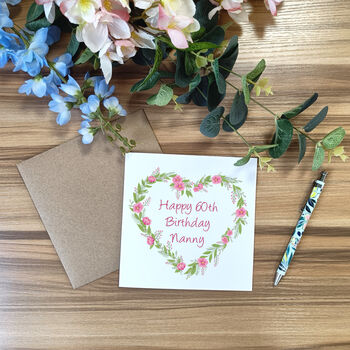 Personalised 60th Birthday Card | Floral Heart Birthday Card For Her, 5 of 5