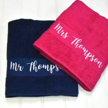 Personalised Embroidered Mr And Mrs Towels, 2 of 7