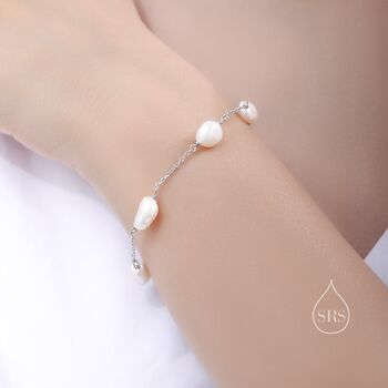 Sterling Silver Freshwater Oval Pearl Bracelet, 4 of 10