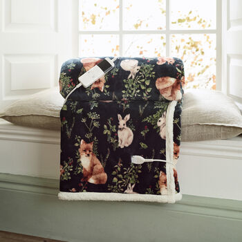Woodland Wildlife Dark Green Electric Heated Sherpa Throw 140x180cm, 3 of 3