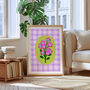 Floral Gingham Art Print Lilac, thumbnail 5 of 5