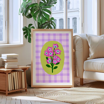 Floral Gingham Art Print Lilac, 5 of 5