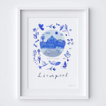 Sefton Park, Liverpool Blue Tile Inspired Travel Print, 6 of 7