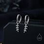 Sterling Silver Delicate Leaf Charm Huggie Hoop Earrings, thumbnail 1 of 10