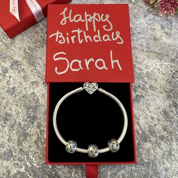 March Birthstone Charm Personalised Silver Bracelet, 7 of 9