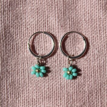 Daisy Beaded Earrings On Sterling Silver Hoops, 6 of 11