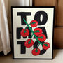 Tomatoes On The Vine – Hand Drawn Fruit Illustration, Bold Typography Wall Art, thumbnail 4 of 6