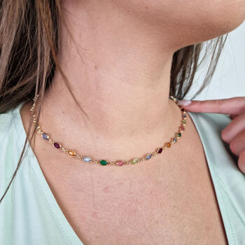 18ct Gold Plated Multi Colour Gemstone Crystal Necklace, 2 of 5