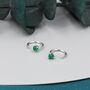 Genuine Green Onyx Huggie Hoop Earrings Sterling Silver, thumbnail 2 of 8