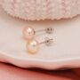 Genuine Pink Pearl Stud Earrings In Sterling Silver, thumbnail 9 of 12