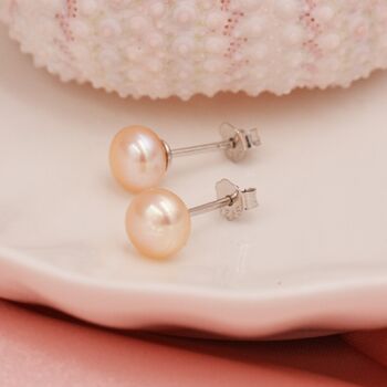 Genuine Pink Pearl Stud Earrings In Sterling Silver, 9 of 12