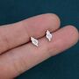 Sterling Silver Tiny Cz Crystal With Dot Trio Internally Threaded Flat Back Earrings, thumbnail 3 of 10