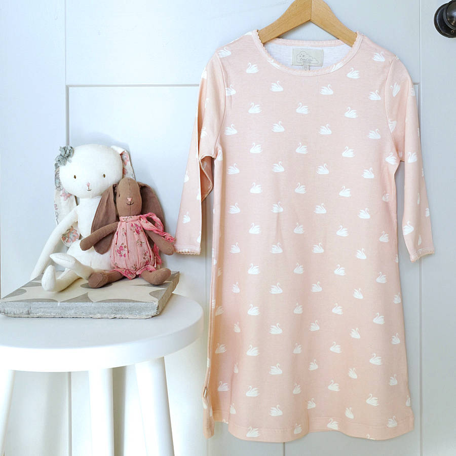 Organic Cotton Pink Swan Print Night Gown Cam Cam By Lilac Coast | notonthehighstreet.com