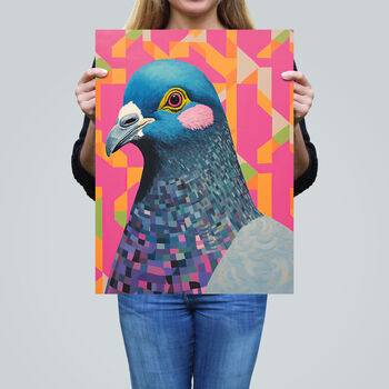 Perky Pigeon Bird Fun Bright Modern Wall Art Print, 2 of 6