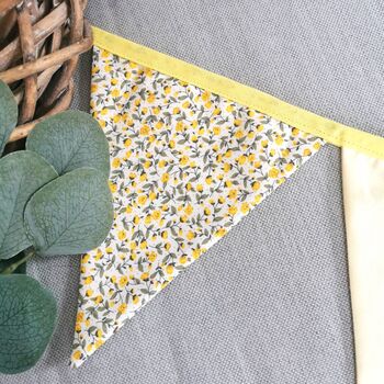 Bunting In Butter Yellow With Ditsy Floral Flowers. Bunting Flags Girls Bedroom, Personalised Baby Room Garland Name Banner, 11 of 12