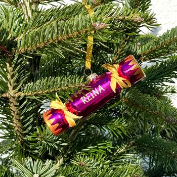 Personalised Glass Christmas Cracker Christmas Tree Decoration, 5 of 5