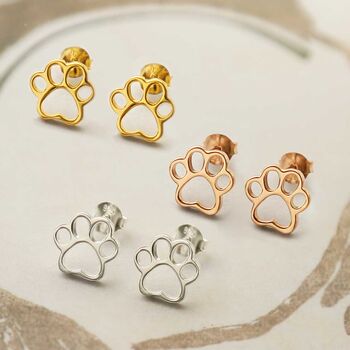 Sterling Silver Paw Print Studs, 2 of 9