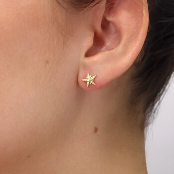 Sterling Silver Or 18ct Gold Cz Star Stud Earrings, 2 of 4