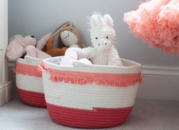 Soft Cotton White And Pink Plant Or Storage Basket, 3 of 4