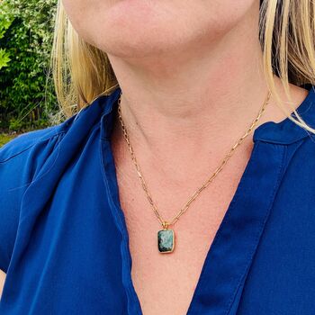 The Rectangle Emerald Necklace, Gold Plated, 2 of 9