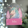 Personalised Unicorn Christmas Acrylic Snowglobe Hanging Decoration Gift Boxed, thumbnail 5 of 5