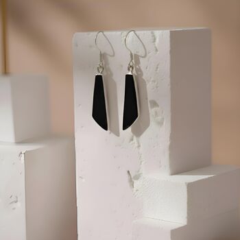Handmade Sterling Silver Black Onyx Tapered Drop Earrings, 4 of 5