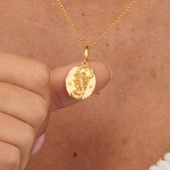 Engraved Gold Plated Scorpio Zodiac Necklace, 2 of 9